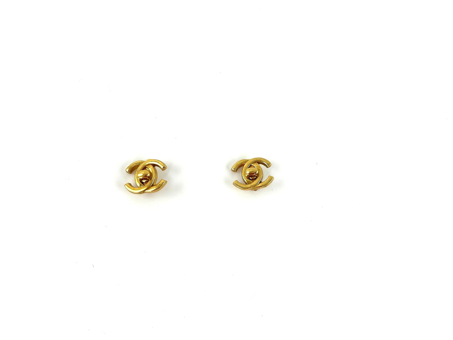 CHANEL Gold Plated 1996 Turnlock CC Stud Clip on Earrings