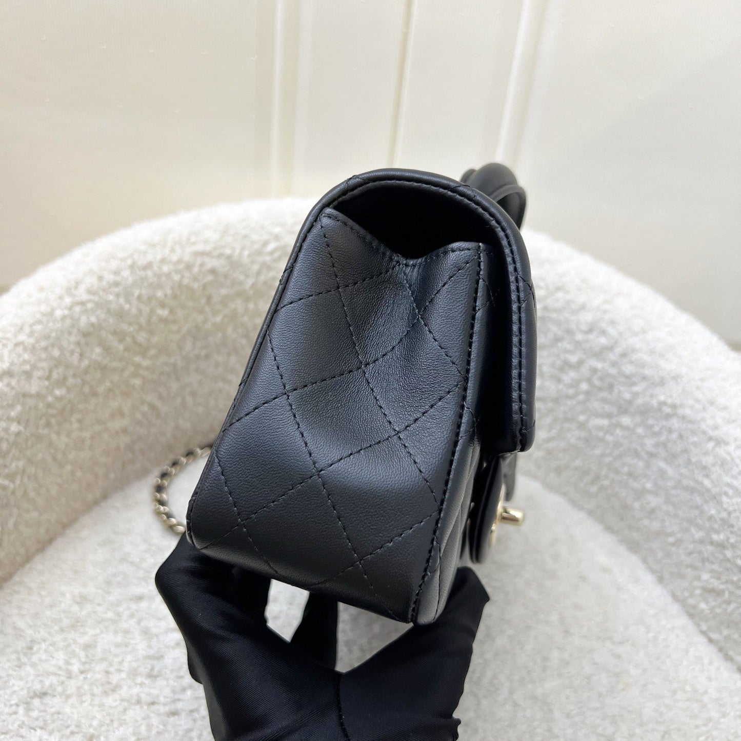 Chanel Classic Top Handle Mini Rectangle Flap in Black Lambskin and Lghw ( ) Handbag