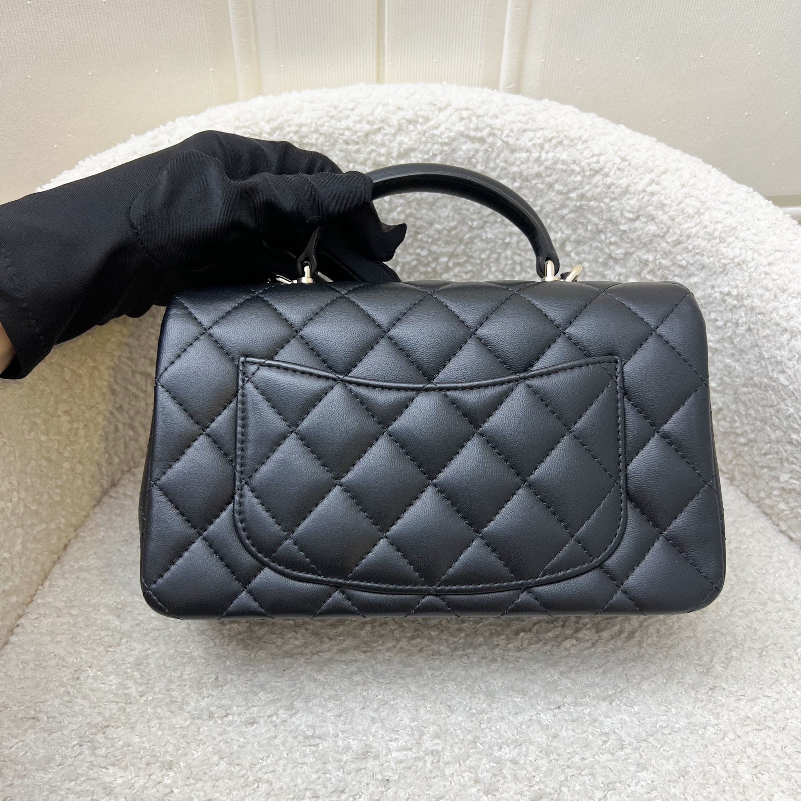 Chanel Classic Top Handle Mini Rectangle Flap in Black Lambskin and Lghw ( ) Handbag