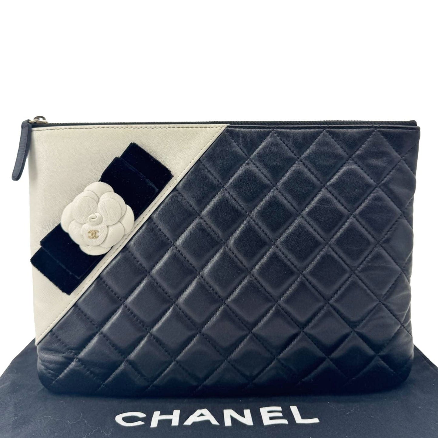 Chanel Camellia O Quilted Leather Black Travel Bag
