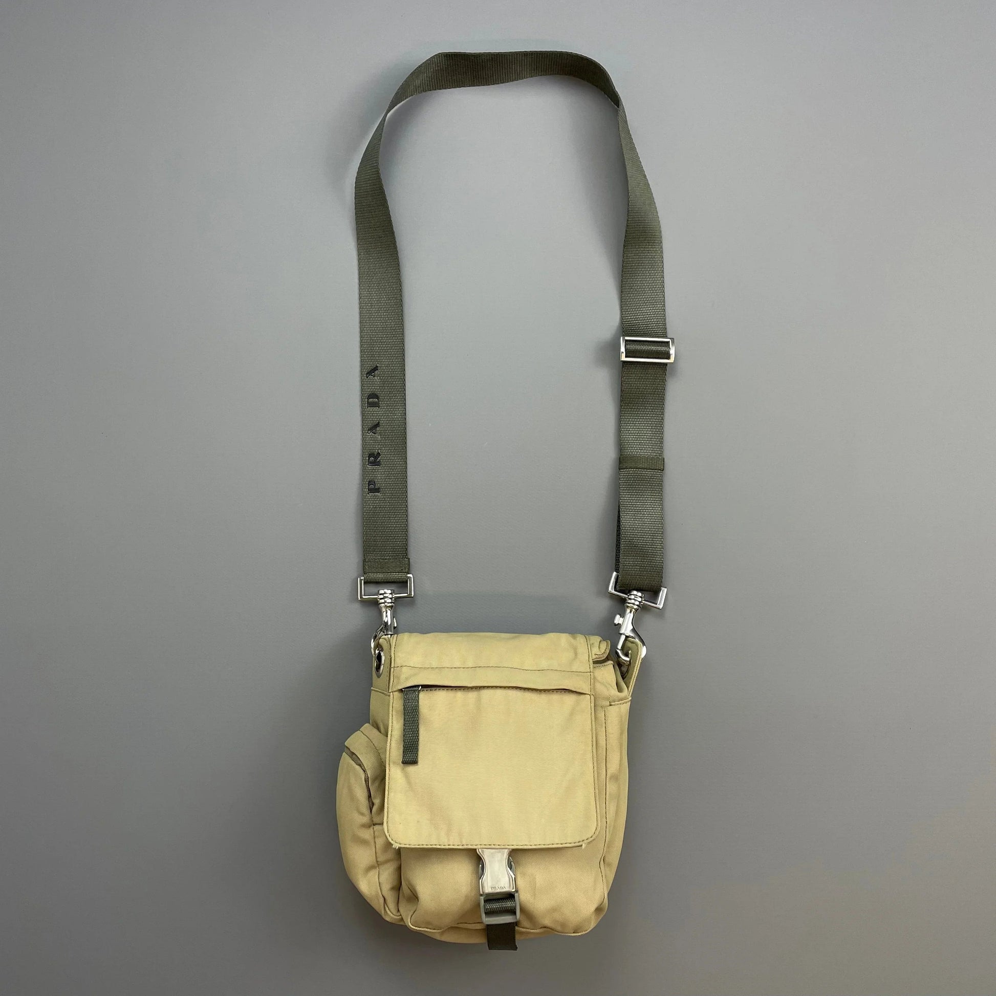 Prada Crossbody Bag Sport 00s Crossbody Utility Spellout Satchel Canvas Nylon Beige Satchel Bag