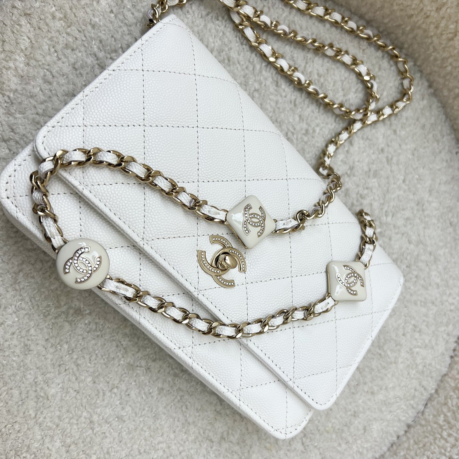 Chanel 25P Wallet On Chain Woc In White Caviar And Lghw ( ) Bag
