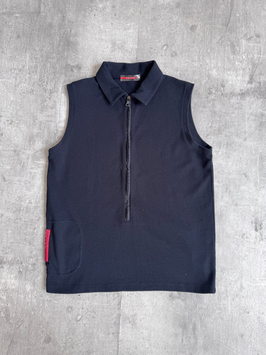 Prada Handbag Collared Sleeveless Polo Shirt Black Medium