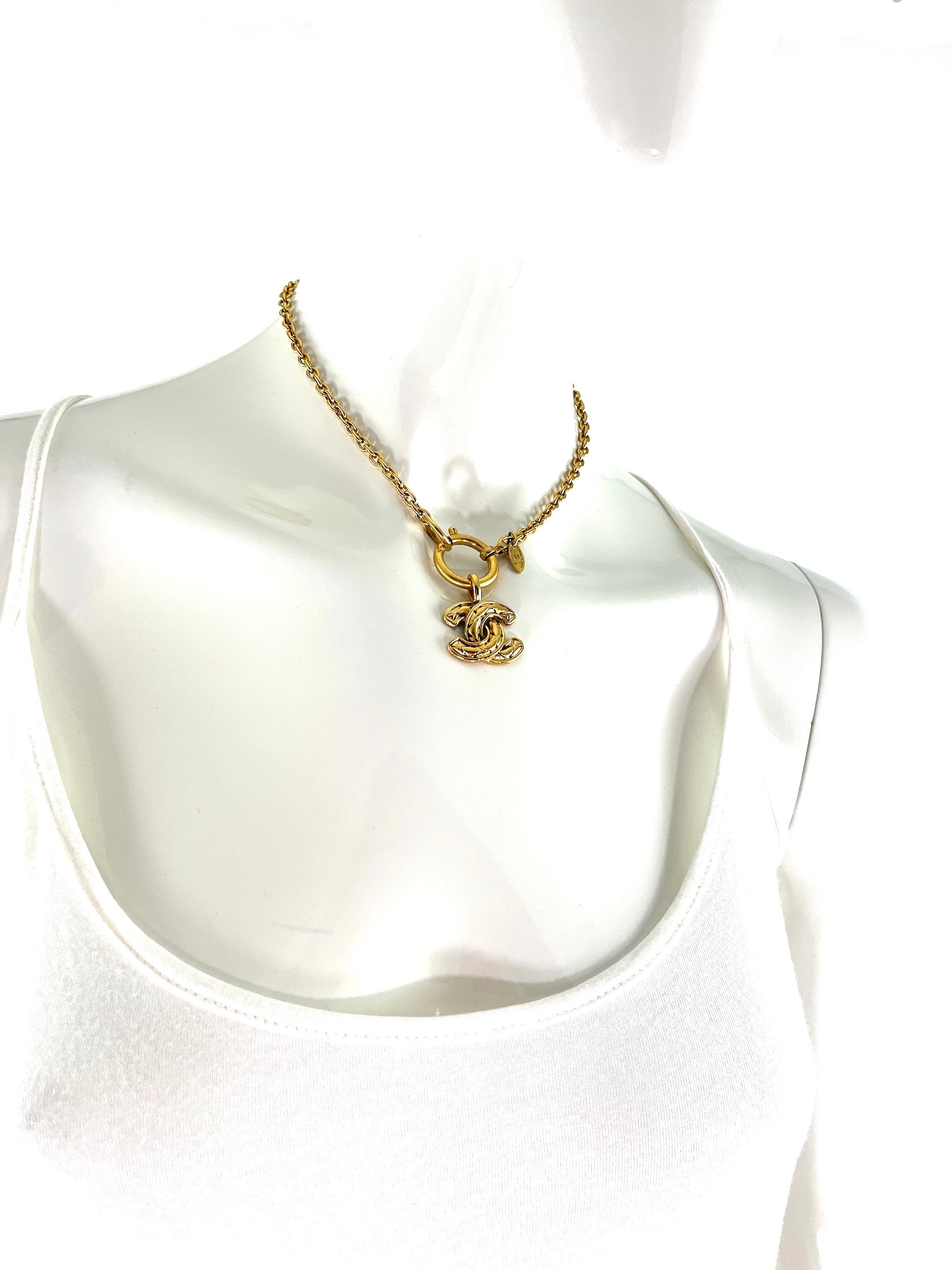 Chanel Gold 1990’s Quilted CC Pendant Necklace