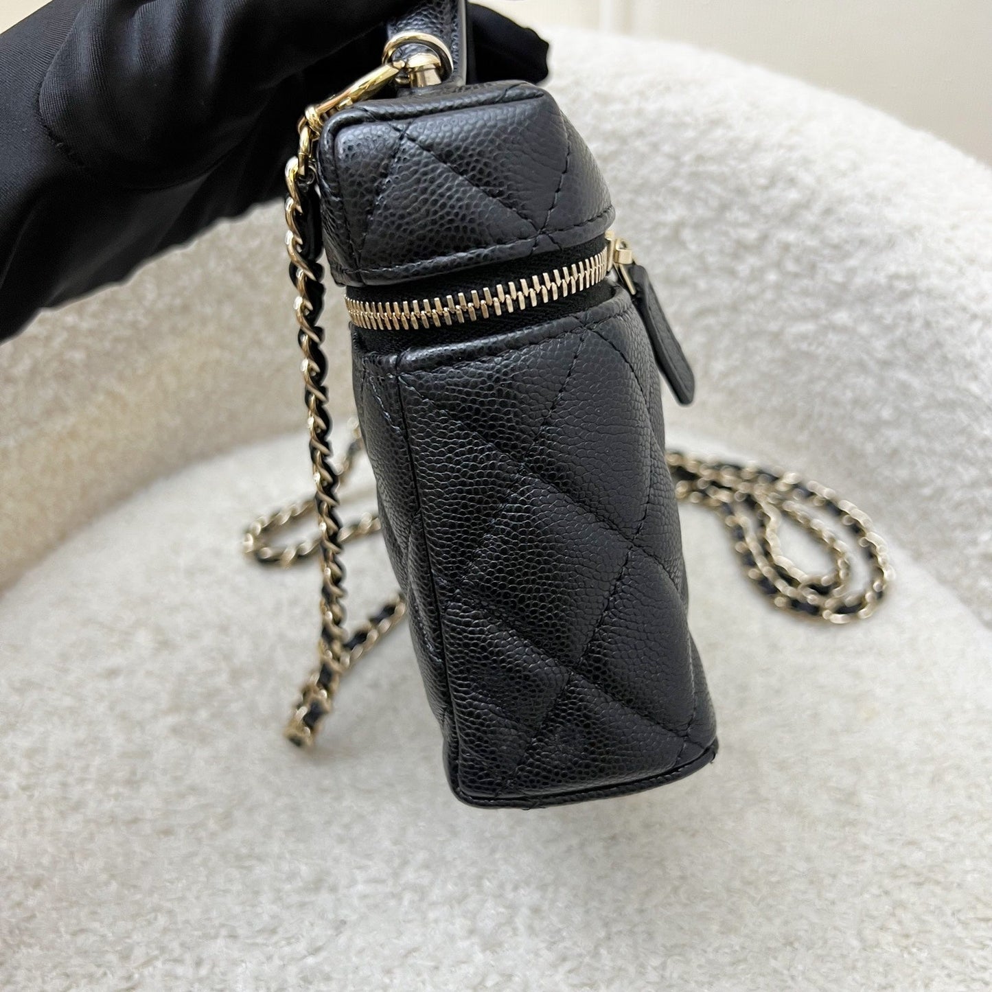 Chanel [below Retail!] 25P Vanity / Clutch with Chain (lp Style Bag) in Black Caviar and Lghw ( )