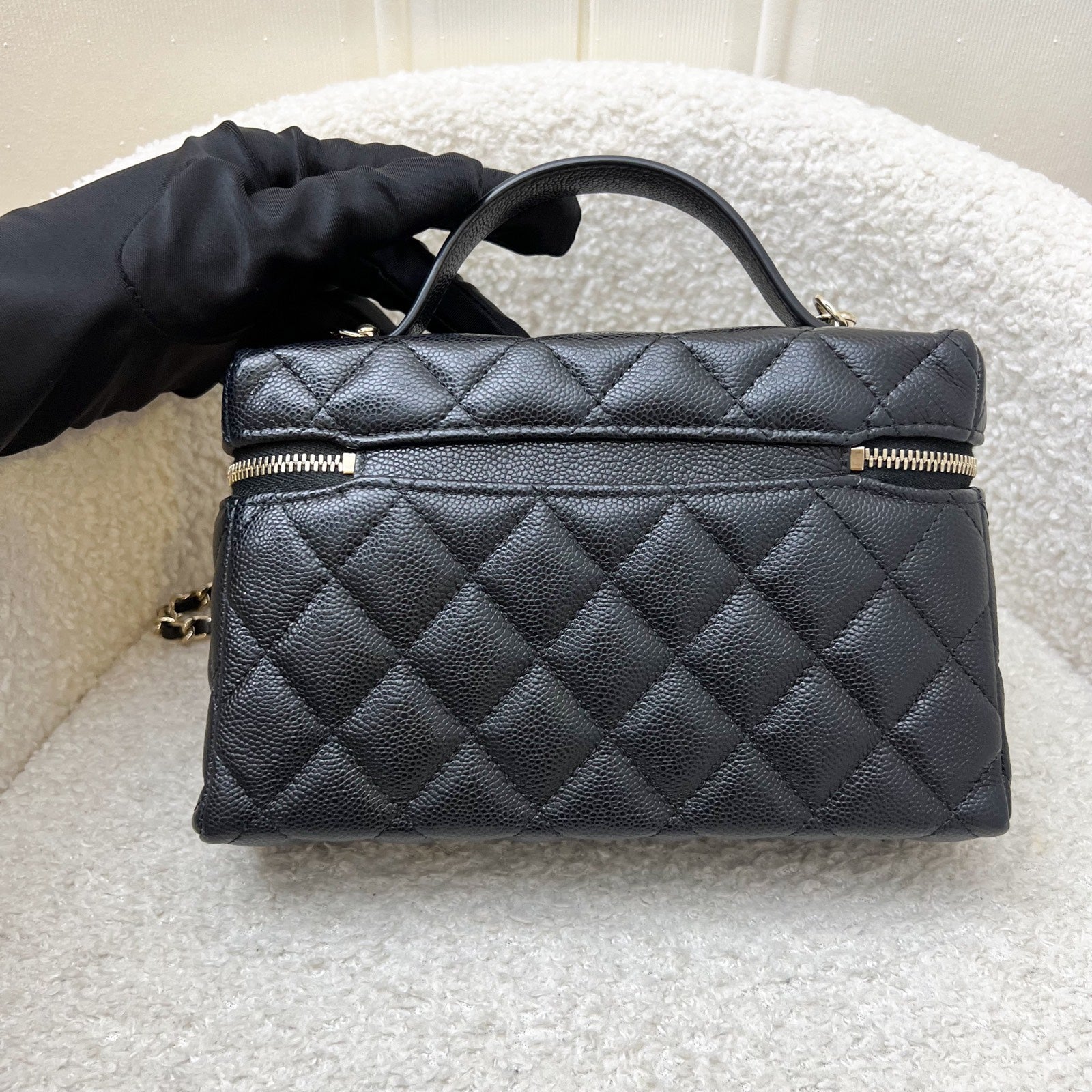 Chanel [below Retail!] 25P Vanity / Clutch with Chain (lp Style Bag) in Black Caviar and Lghw ( )