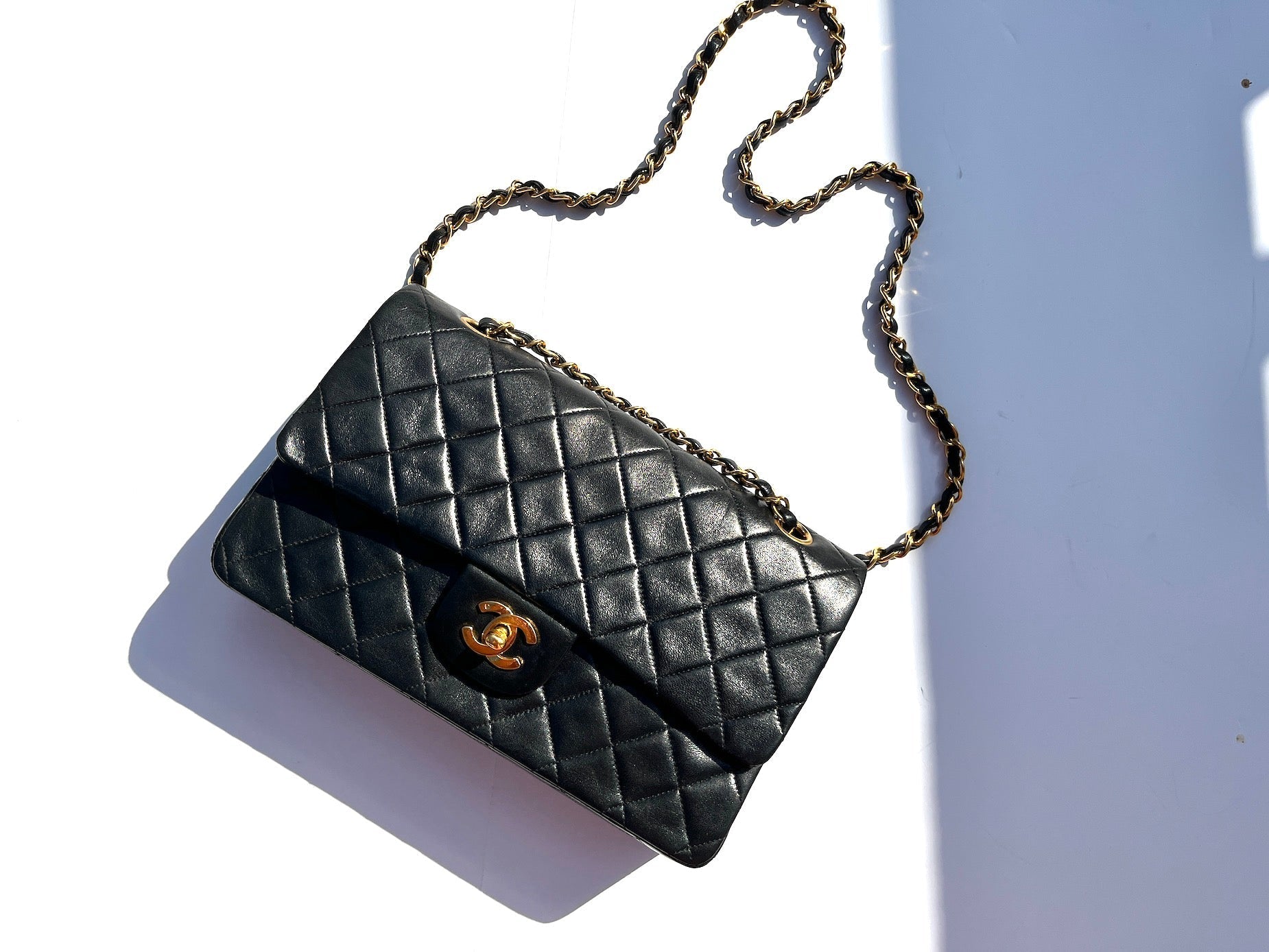 Chanel Medium Black Leather 1990’s Double Flap Bag