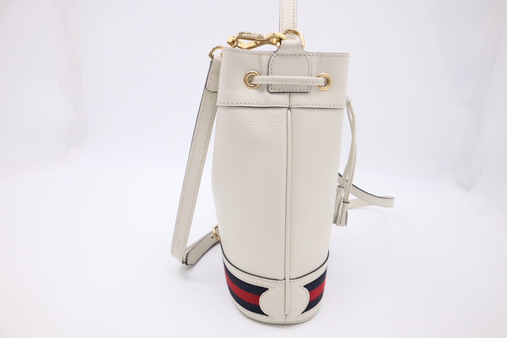 Gucci Ophidia Leather White Small Bucket Bag