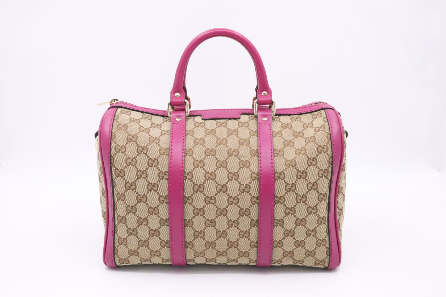 Gucci Boston & Fuschia Leather Canvas Brown Handbag