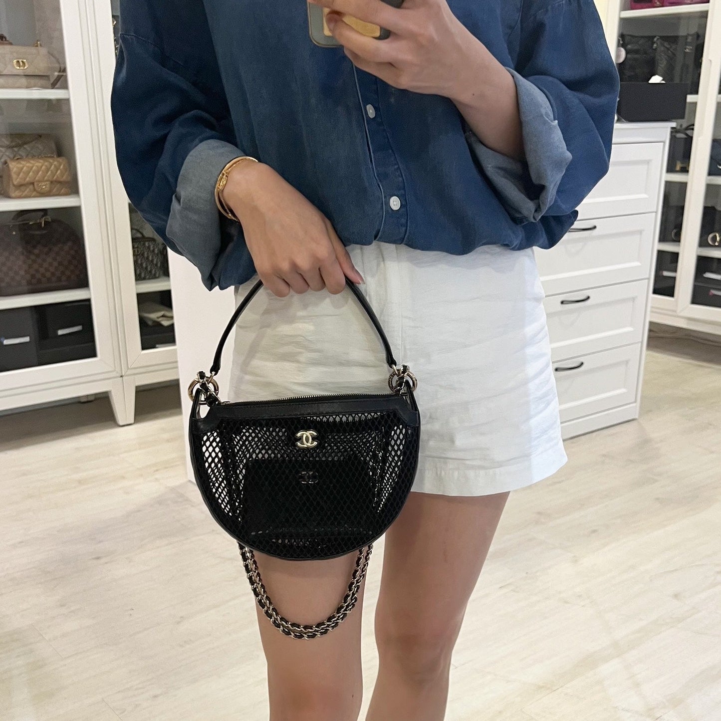Chanel 25S Clutch on Chain in Black Mesh and Lghw ( )