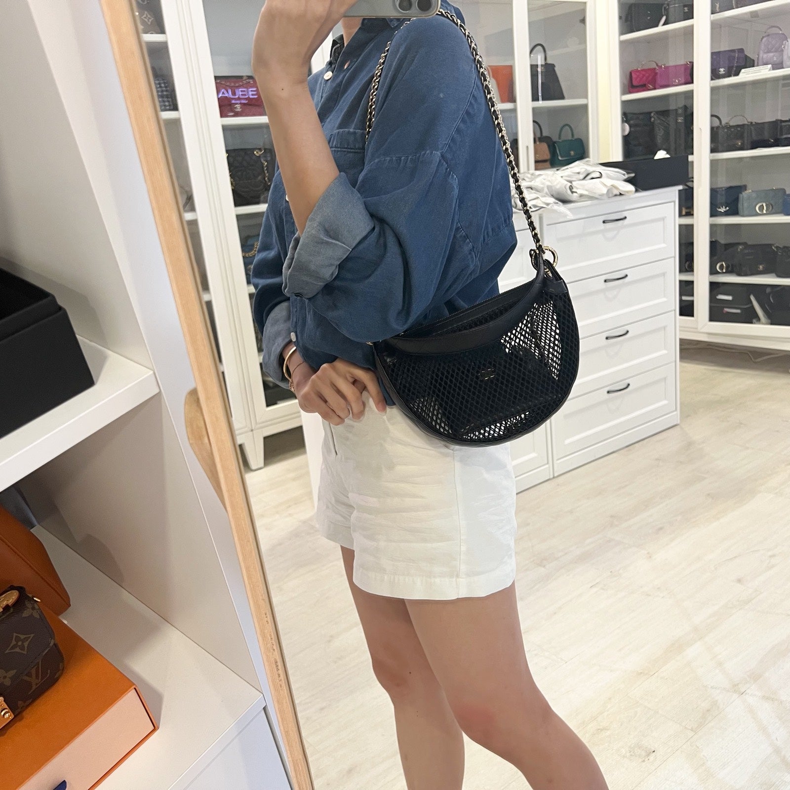 Chanel 25S Clutch on Chain in Black Mesh and Lghw ( )
