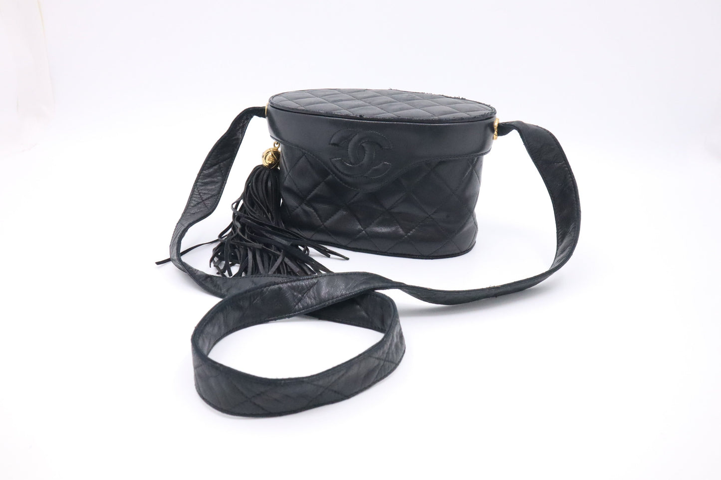 Chanel Vanity MattelassÃ© Black Leather Crossbody Bag