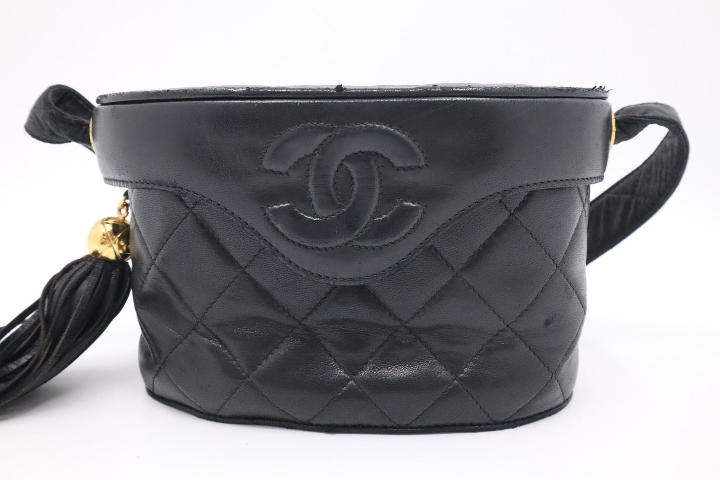 Chanel Vanity MattelassÃ© Black Leather Crossbody Bag