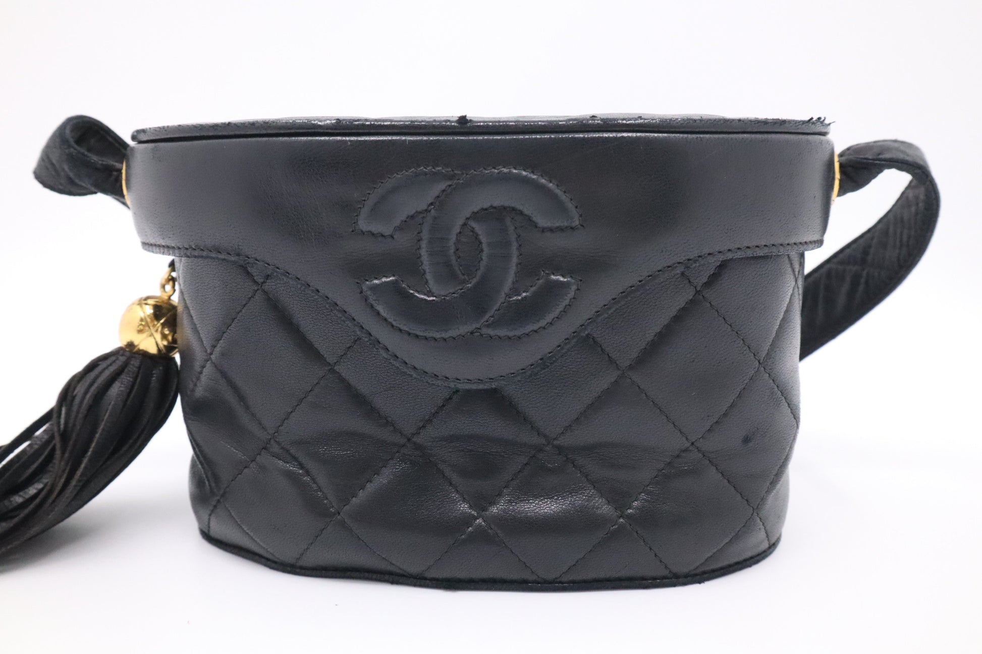 Chanel Vanity MattelassÃ© Black Leather Crossbody Bag