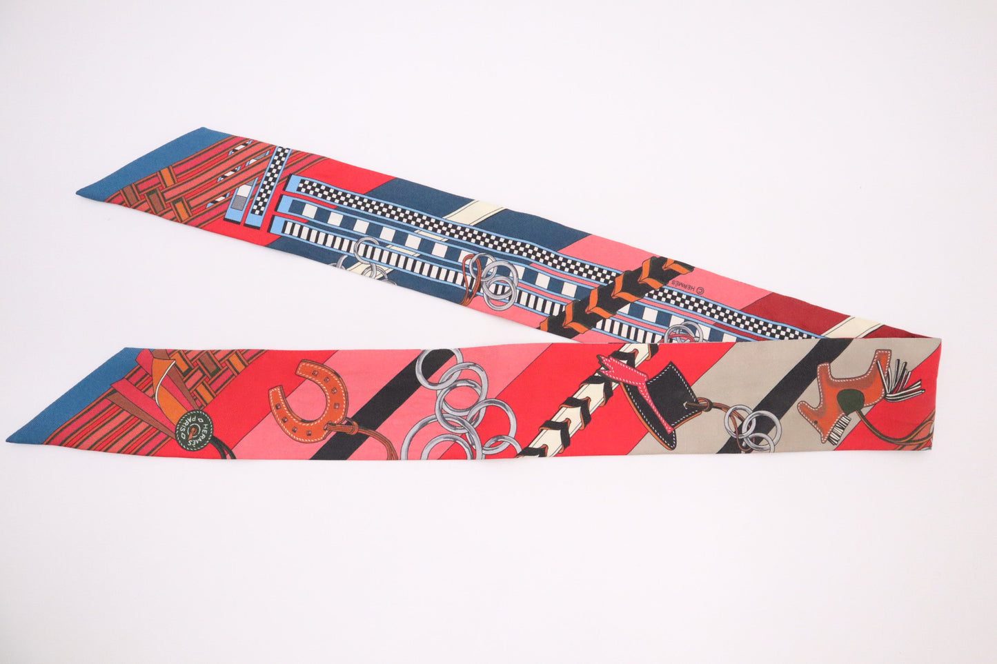 Hermes 'Bride Et Gris Gris' Twilly In Silk Red Travel Bag