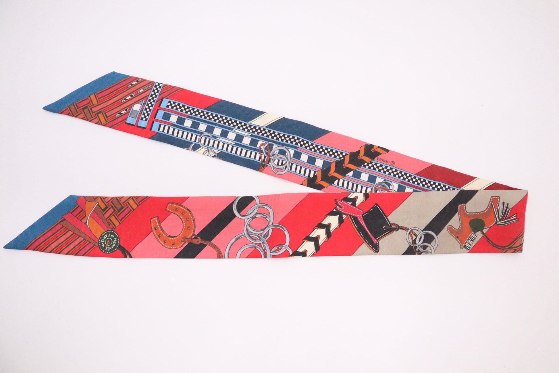 Hermes 'Bride Et Gris Gris' Twilly In Silk Red Travel Bag