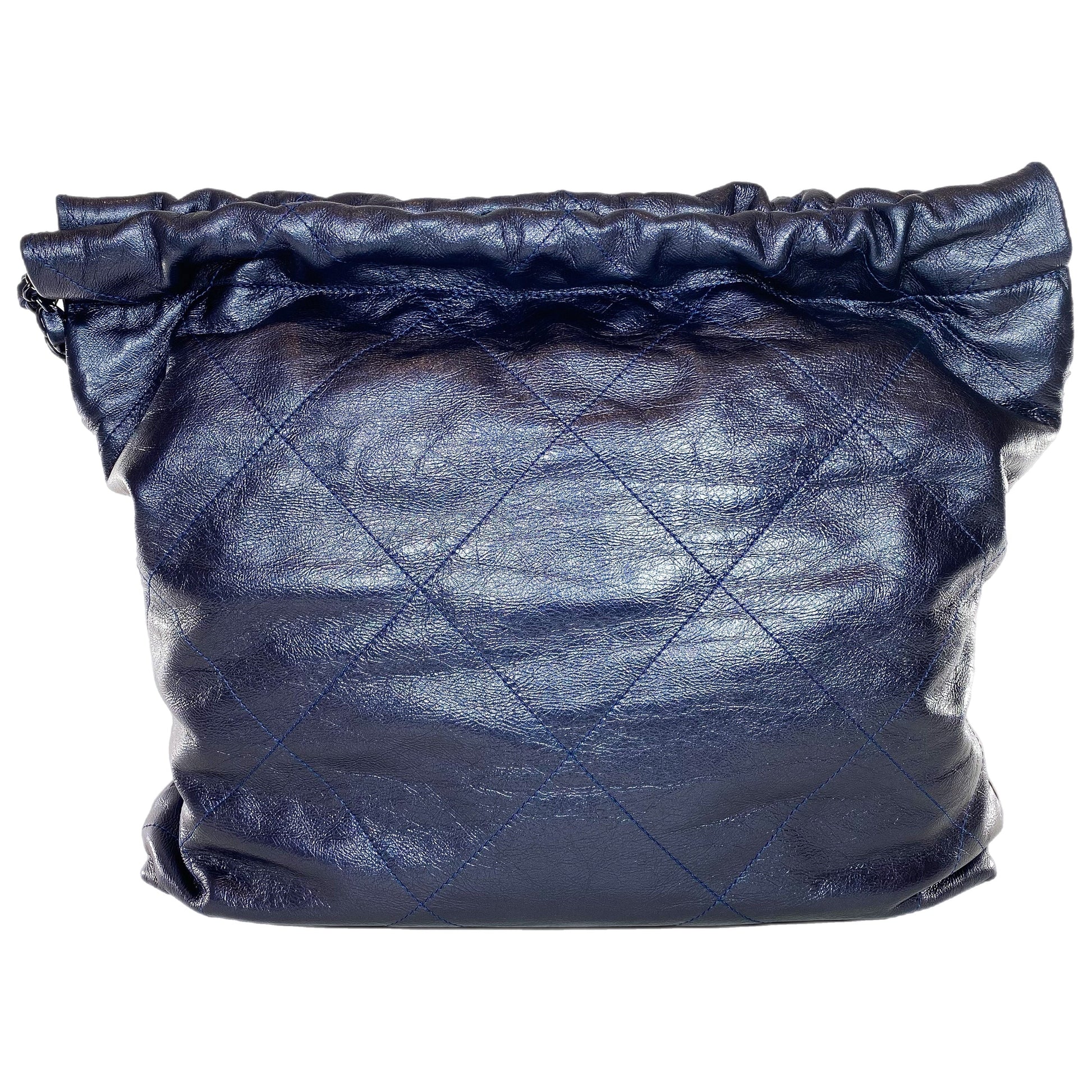 Chanel 22 Quilted Metallic Navy Blue