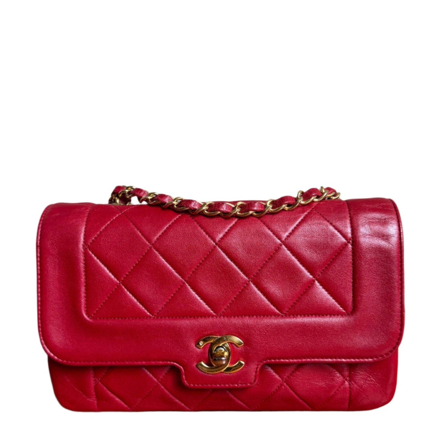 Chanel Diana CC Flap Lambskin 24k HW Red Gold Small Leather Shoulder Bag