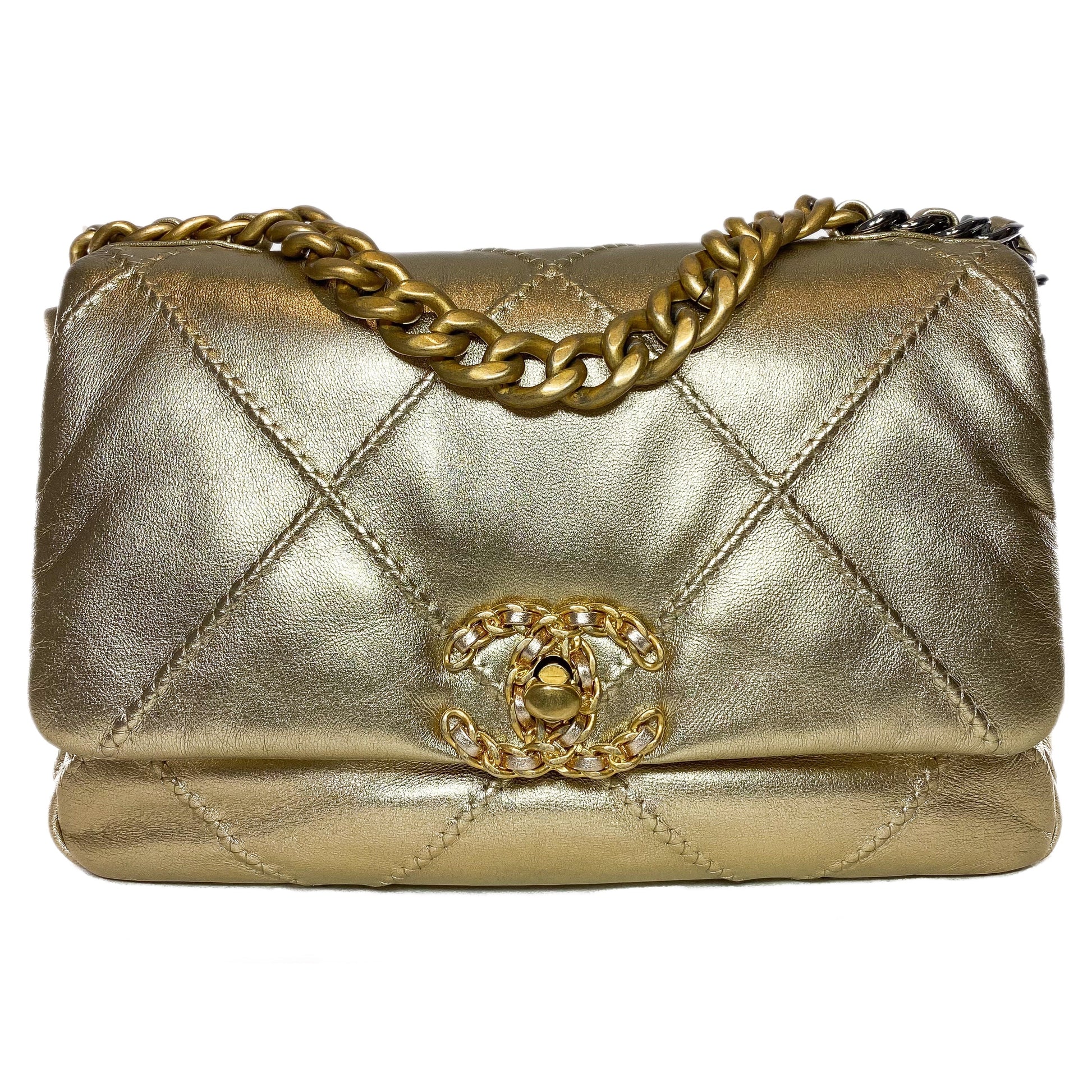 Chanel 19 Small Gold Quilted Flap Bag