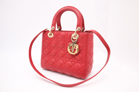 Dior Lady In Cannage Handbag Leather Red Travel Bag Leather Handbag