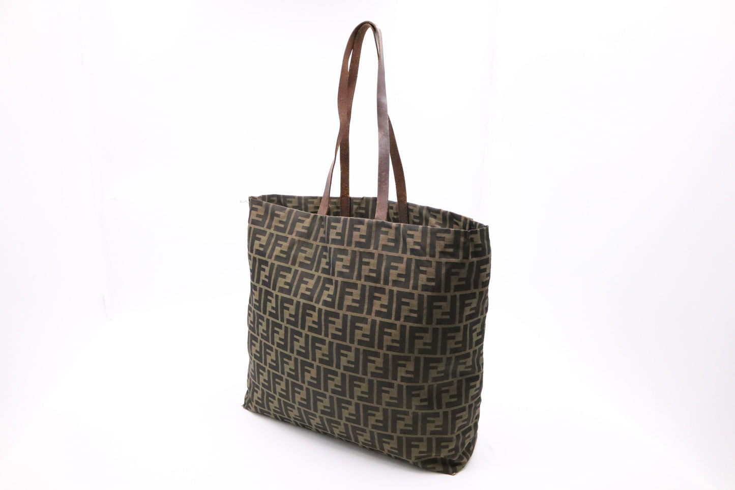 Fendi Tote Bag In And Zucca Canvas Black Brown