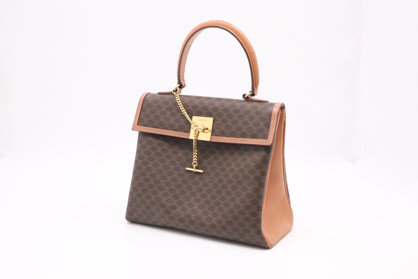 Celine Top Handle Bag In Macadam Canvas Brown Travel Bag