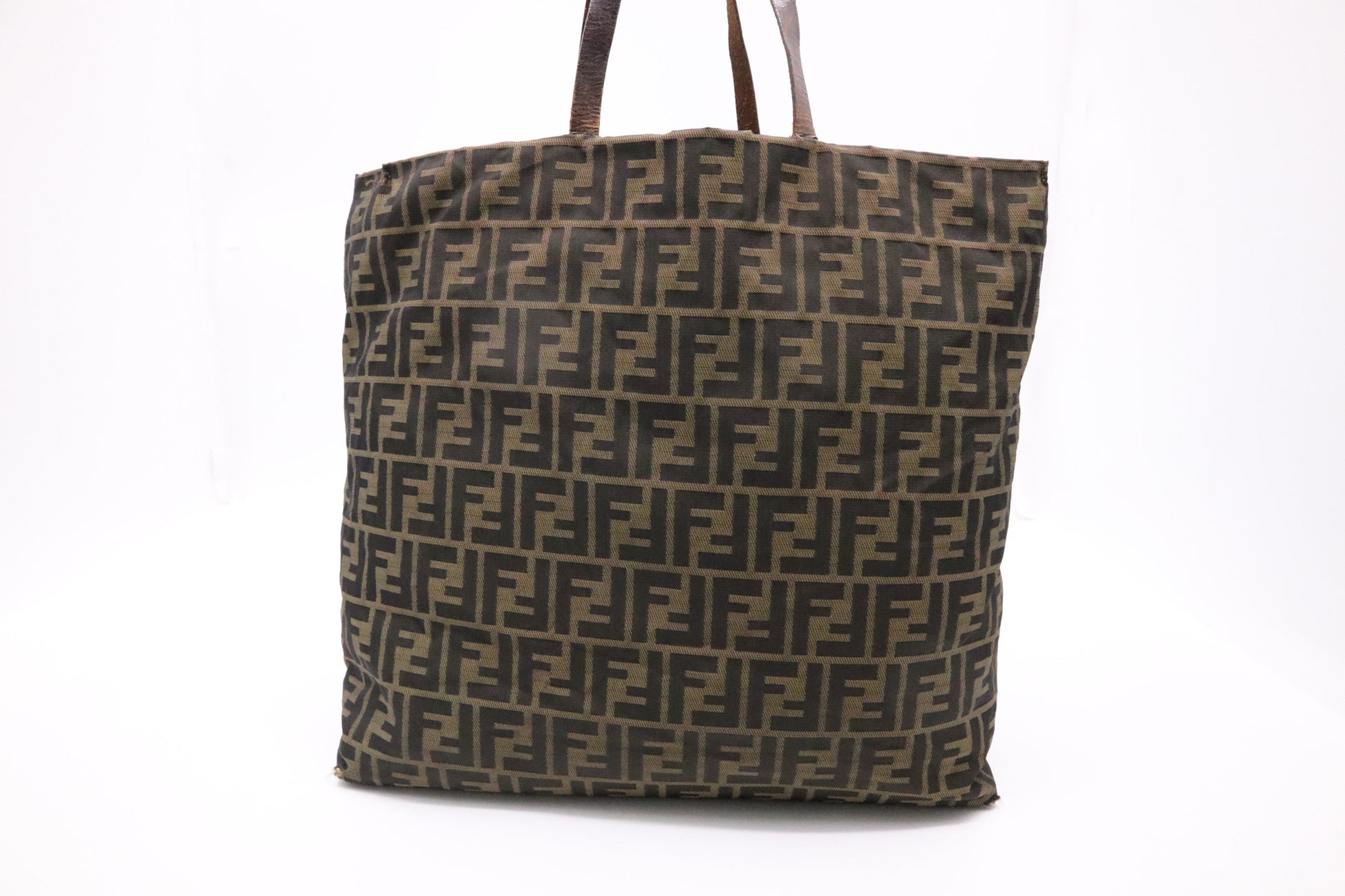 Fendi Tote Bag In And Zucca Canvas Black Brown