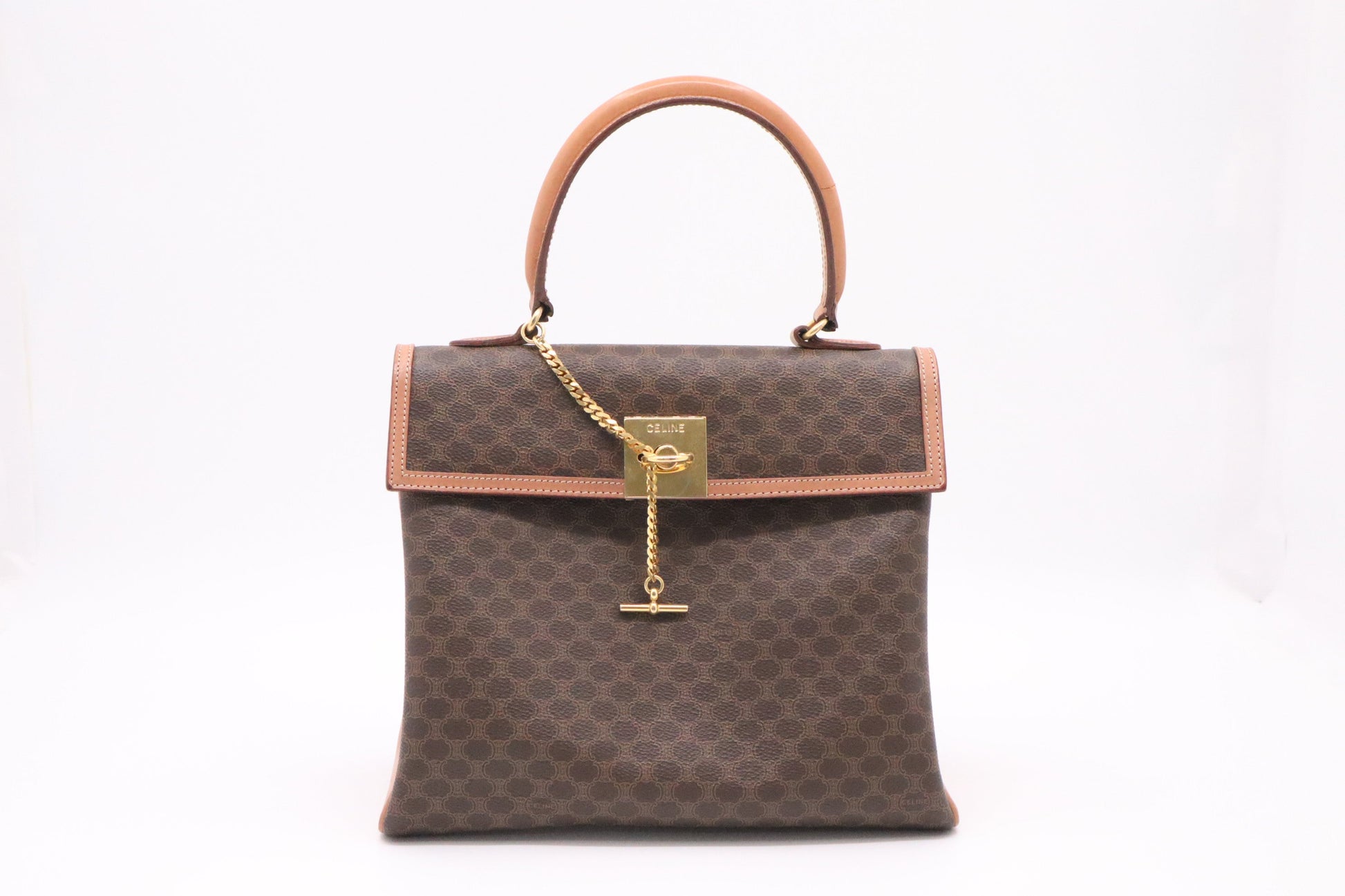 Celine Top Handle Bag In Macadam Canvas Brown Travel Bag