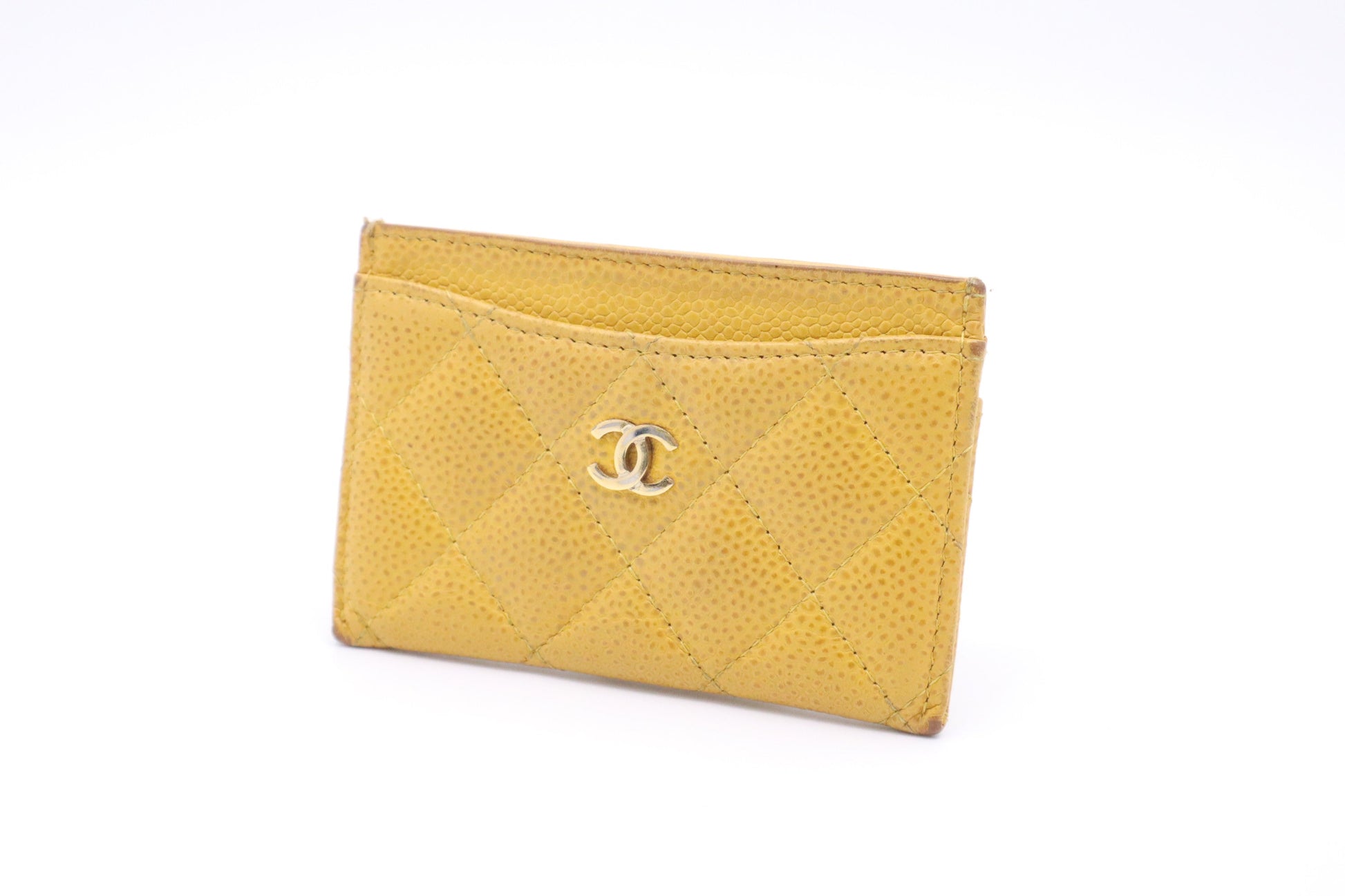 Chanel Card Yellow Caviar Leather Wallet Case
