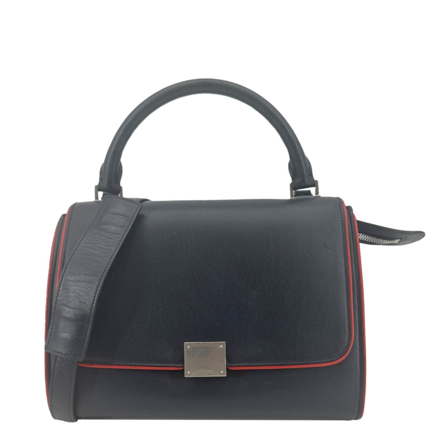 Trapeze Way Tote Shoulder Bag Leather Blue