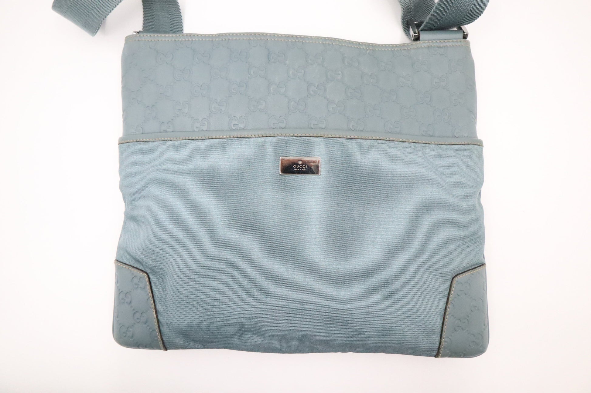 Gucci Light & Guccissima Leather Canvas Blue Crossbody Bag