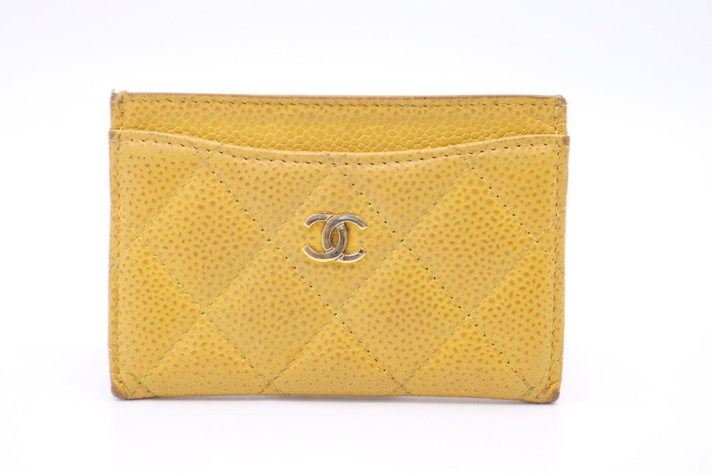 Chanel Card Yellow Caviar Leather Wallet Case