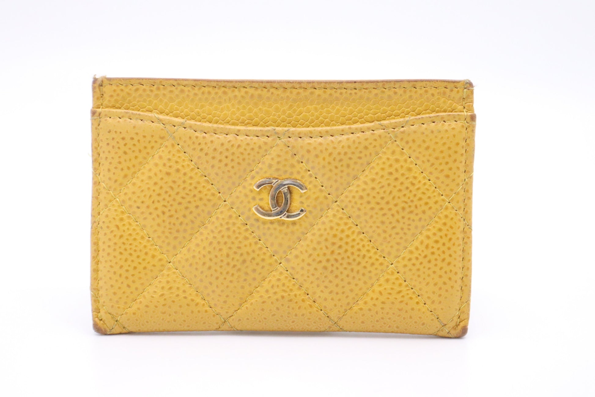 Chanel Card Yellow Caviar Leather Wallet Case