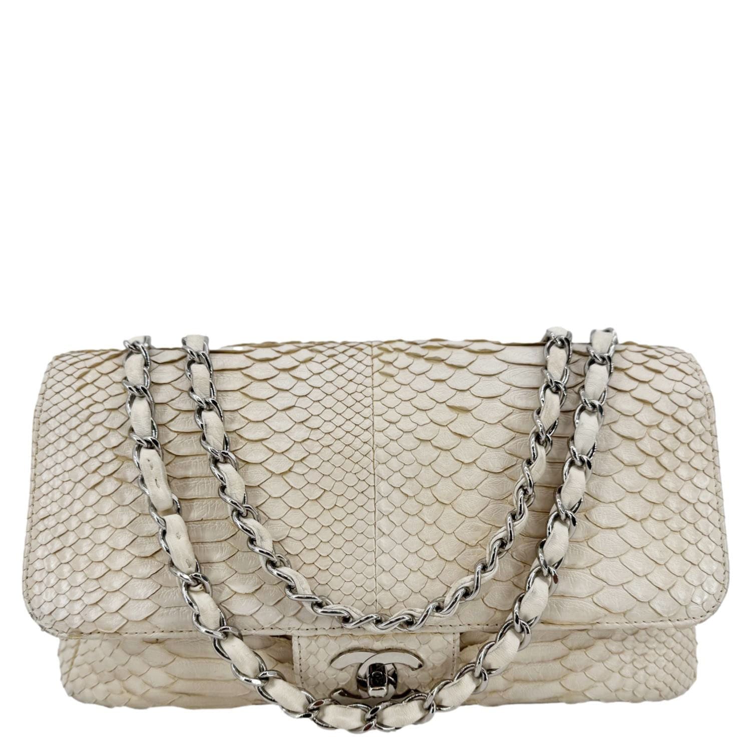 Chanel Flap Python Leather Ivory Travel Bag