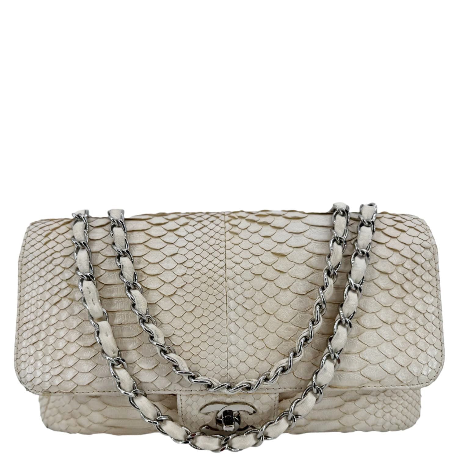 Chanel Flap Python Leather Ivory Travel Bag