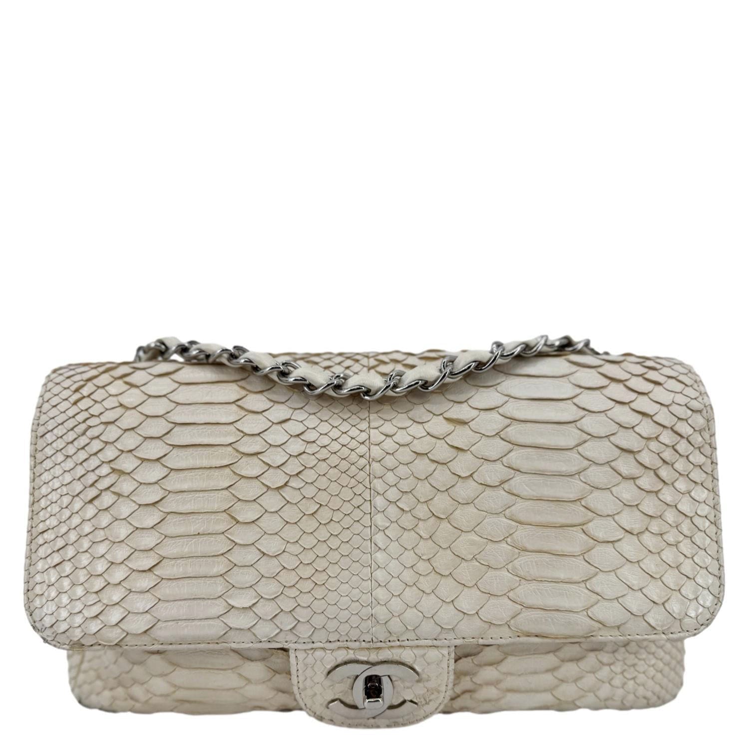 Chanel Flap Python Leather Ivory Travel Bag
