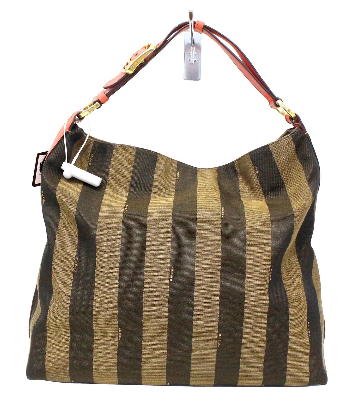 Fendi Tobacco And Pequin Stripe Hobo Bag Leather Canvas Red