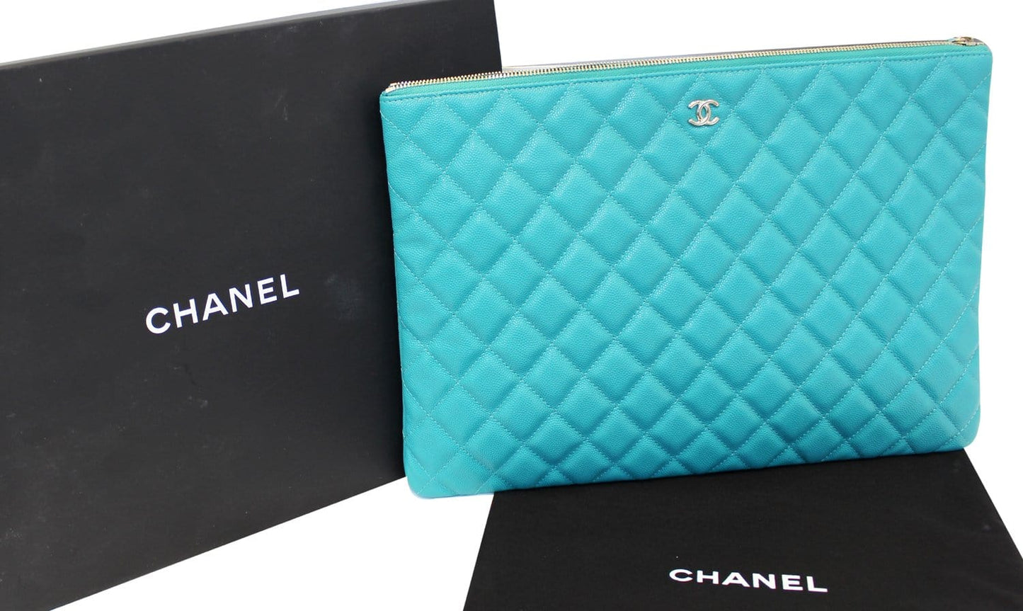 Chanel Turquoise Document Leather Travel Bag