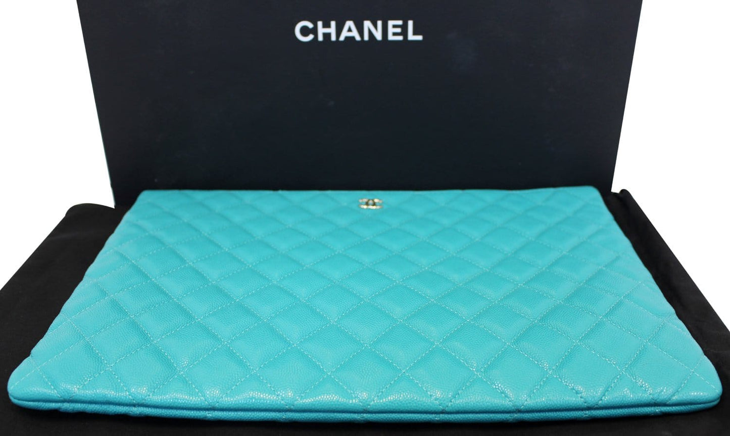 Chanel Turquoise Document Leather Travel Bag