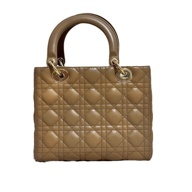 Dior Lady Cannage Lambskin Handbag Leather Beige Travel Bag