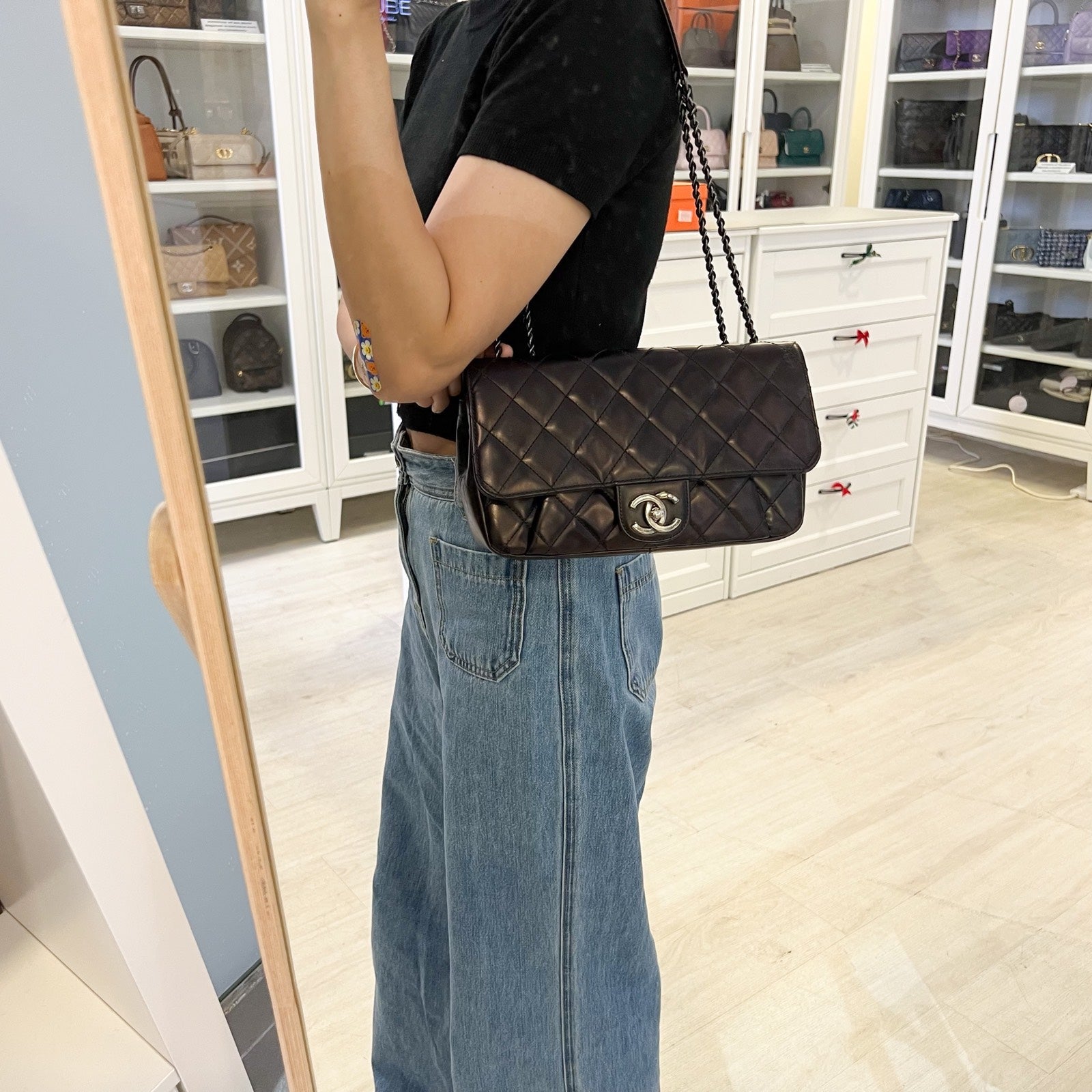 Chanel Seasonal Medium Flap Bag with Dark Bronze Shiny Calfskin and Rhw