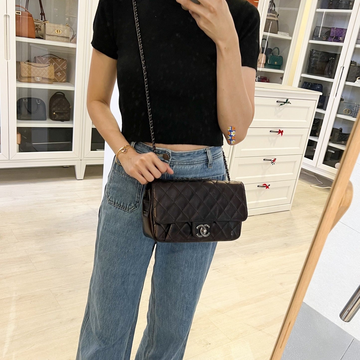 Chanel Seasonal Medium Flap Bag with Dark Bronze Shiny Calfskin and Rhw