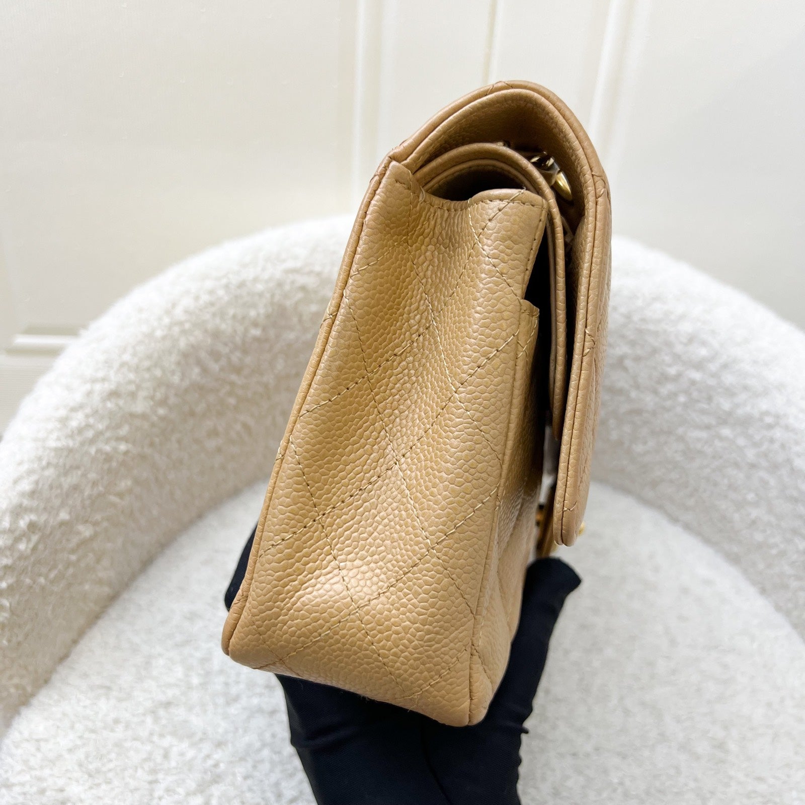 Chanel Medium Classic Flap Cf in Dark Beige Caviar and 24K Gold Plated Hw Handbag