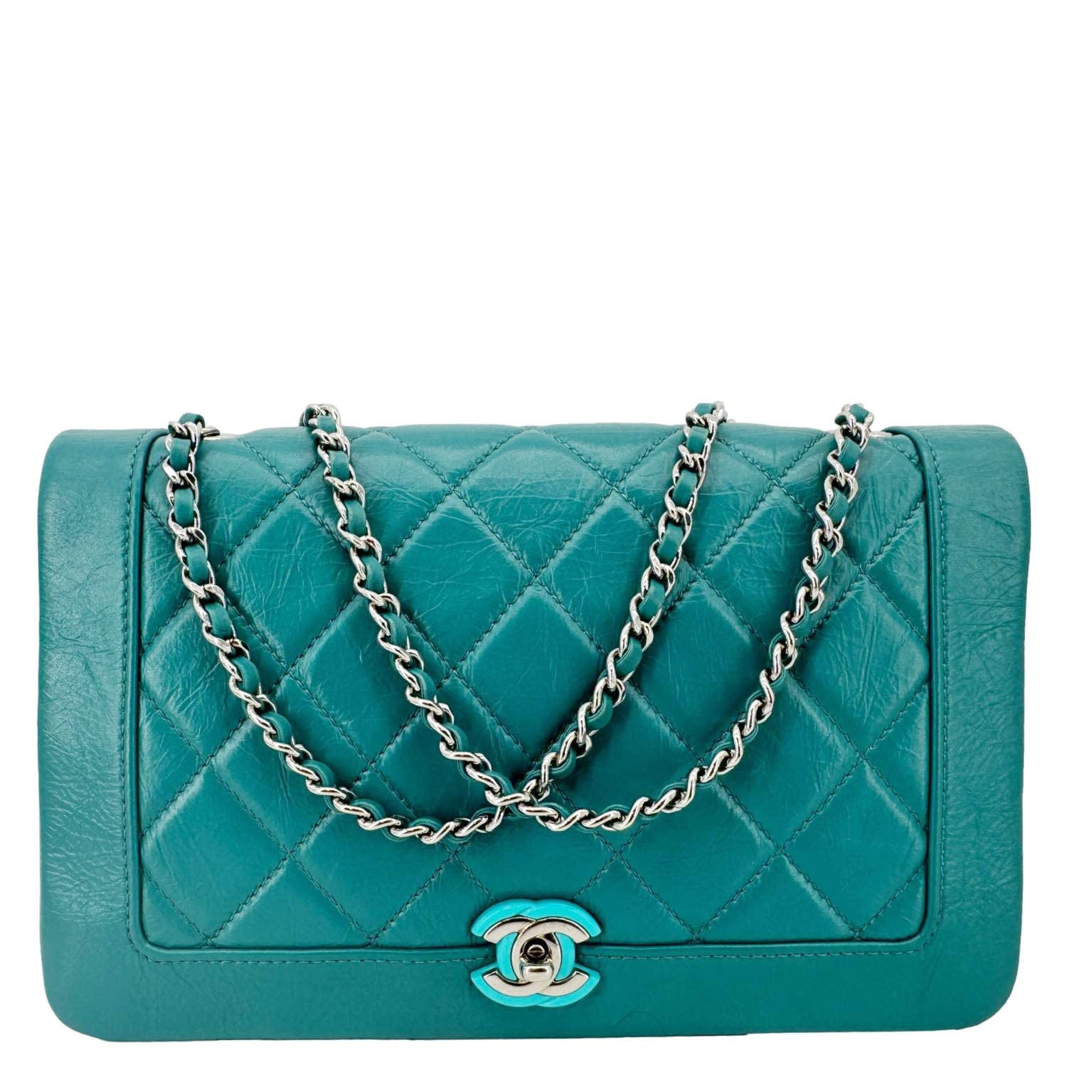 Chanel Bi Full Flap Quilted Crumpled Leather Blue Travel Bag