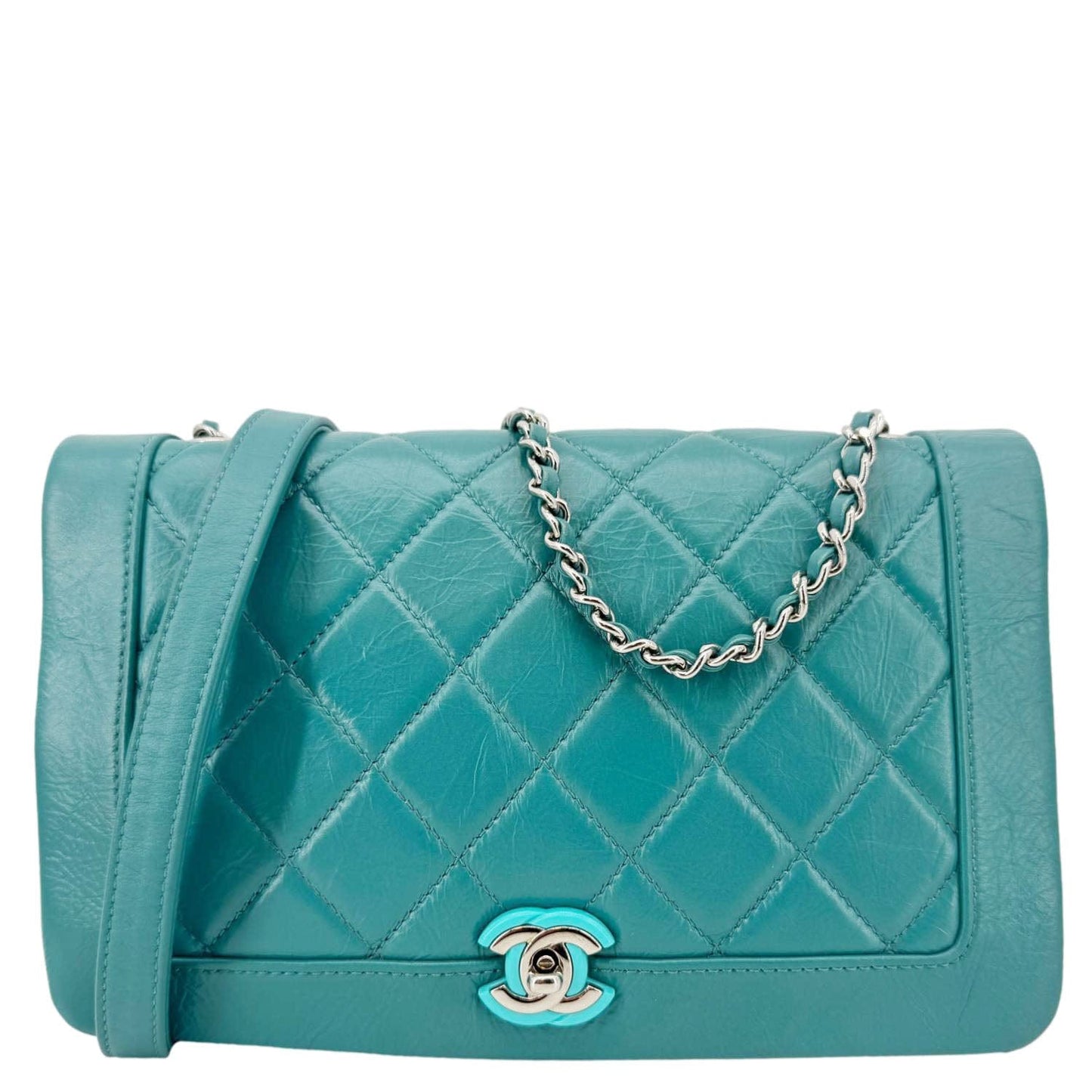 Chanel Bi Full Flap Quilted Crumpled Leather Blue Travel Bag