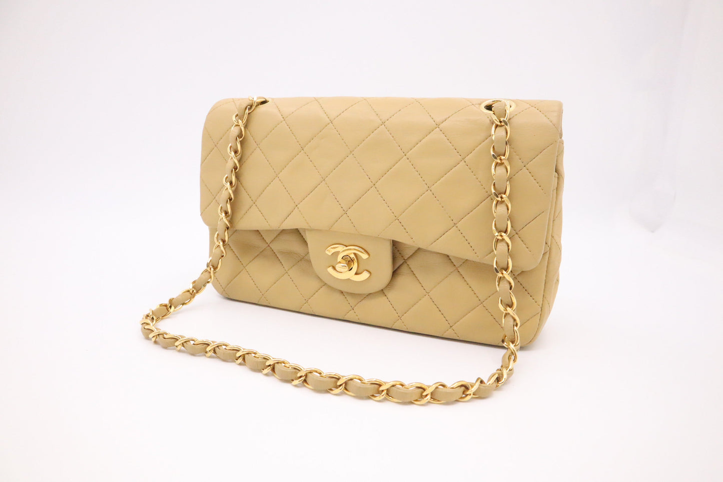 Chanel Double Flap MattelassÃ© Beige Small Leather Handbag