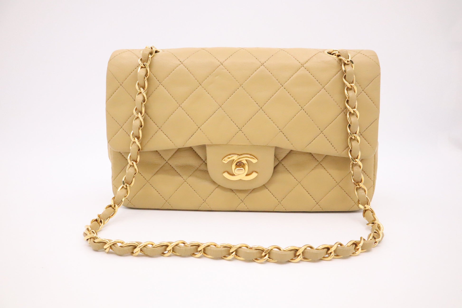 Chanel Double Flap MattelassÃ© Beige Small Leather Handbag