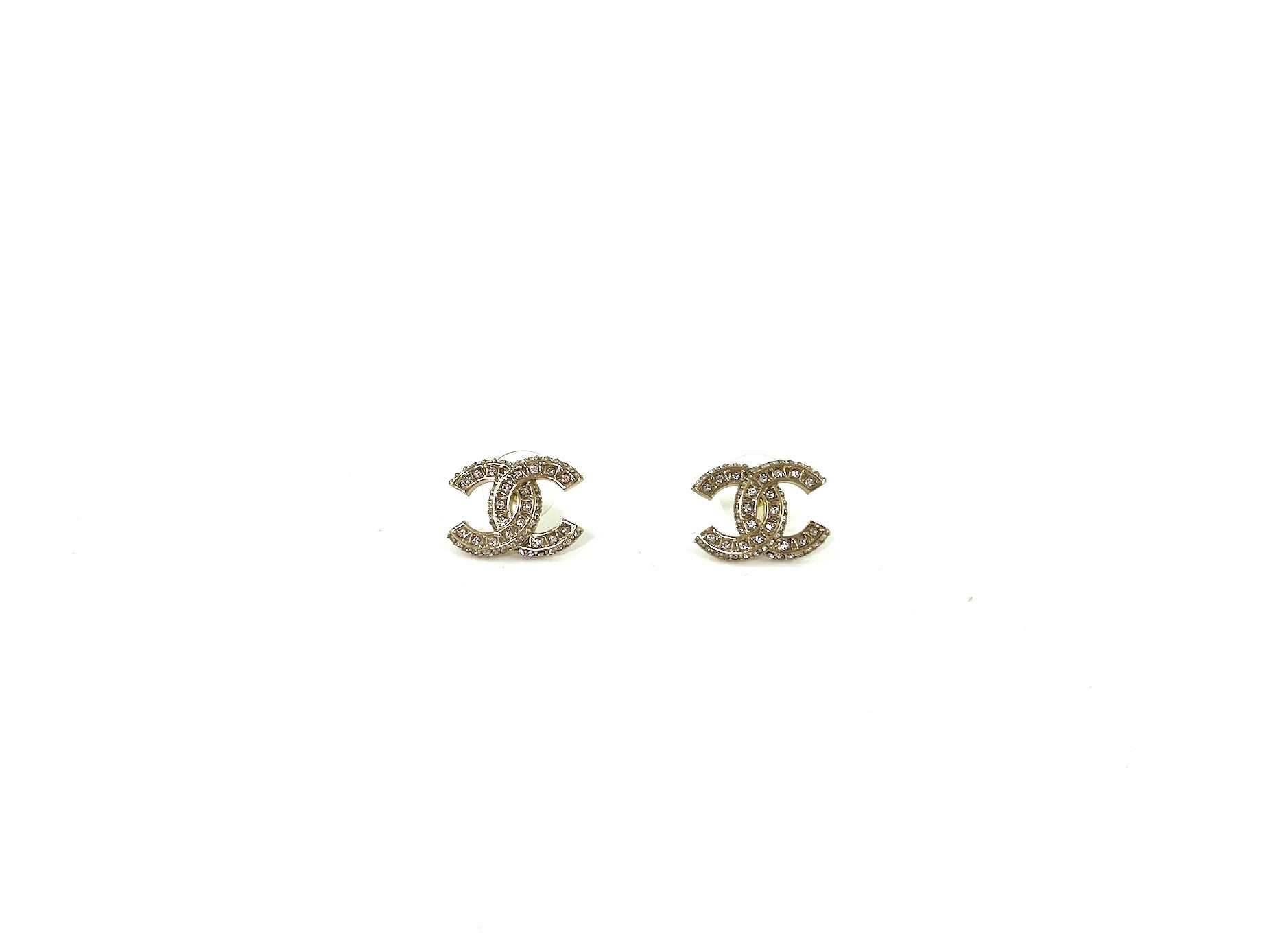 Chanel New Strass Cc Stud Earrings