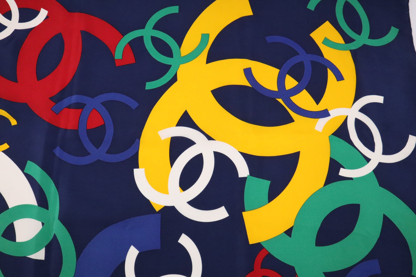 Chanel Scarf Navy Silk Multicolor Blue
