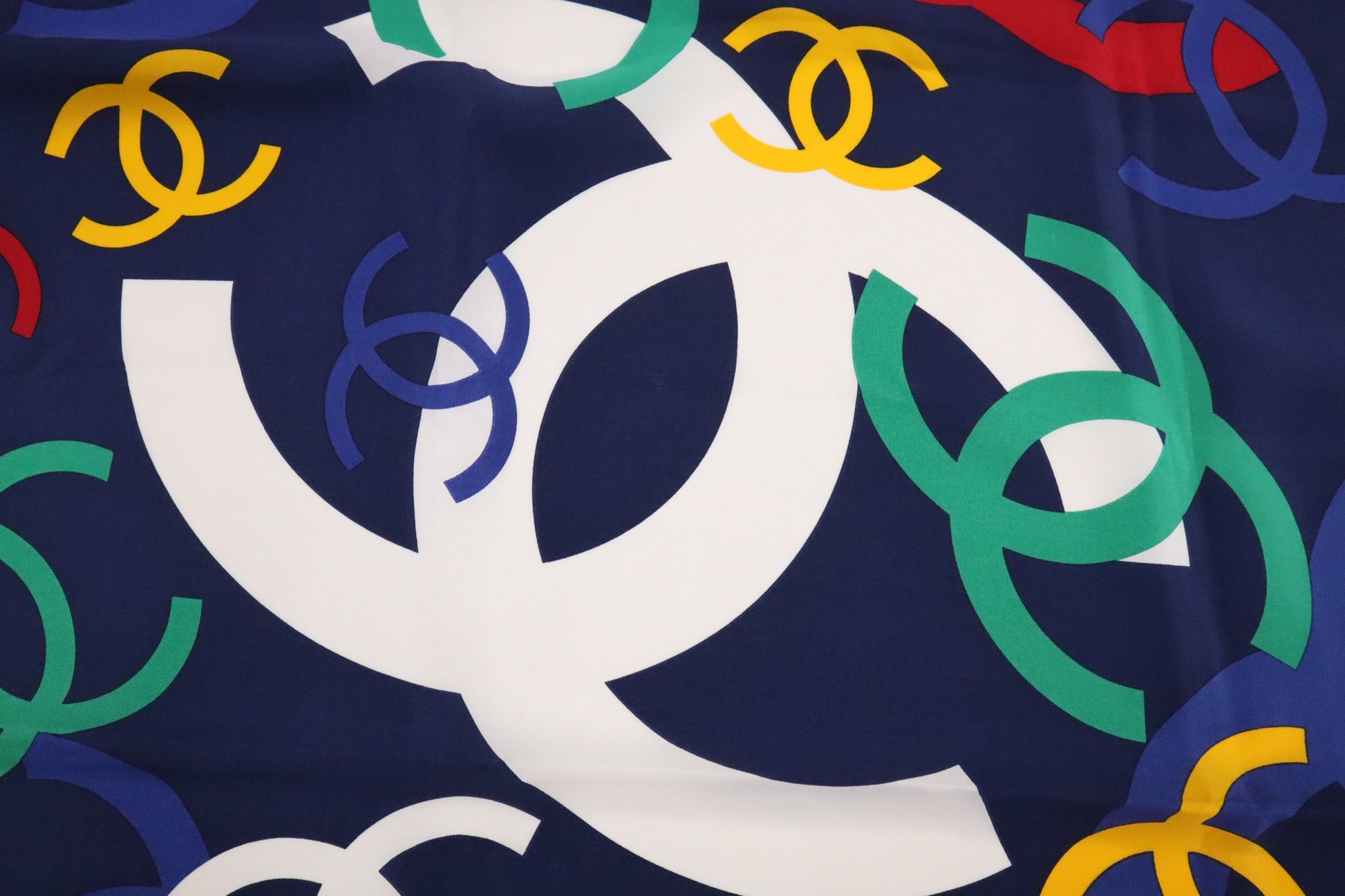 Chanel Scarf Navy Silk Multicolor Blue